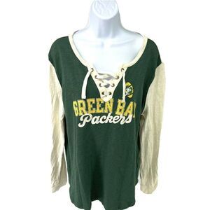 Sexy Green Bay Packers Womens Raglan Shirt XL Lace Up V Neck Pro Line Fanatics